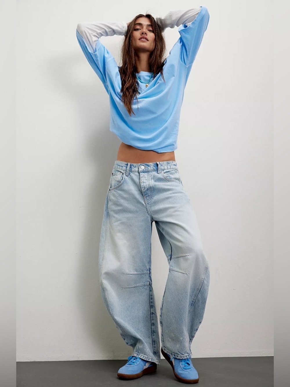 We The Free Good Luck Mid-Rise Barrel Jeans in Aegean 33
